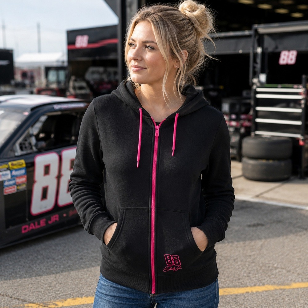 Chase Authentics Dale Earnhardt Jr 88 Women's M Black Pink NASCAR Zip Hoodie